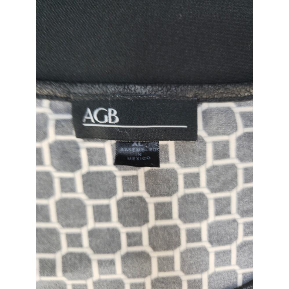 AGB Womens XL Black White Geometric Print 3/4 Sleeve Stretch Knit Blouse Top - Picture 3 of 6